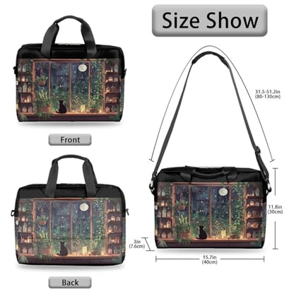 15.6 Laptop Case Retro Leopard Cheetah Animal Print Laptop Bag 16 Inch Briefcase with Shoulder Strap - color: Night Windowsill Cat