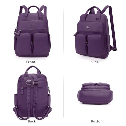 Angel Kiss Backpack Purse for Women Soft Washed Leather Multi Pocket Casual Travel Backpacks… - color: Purple