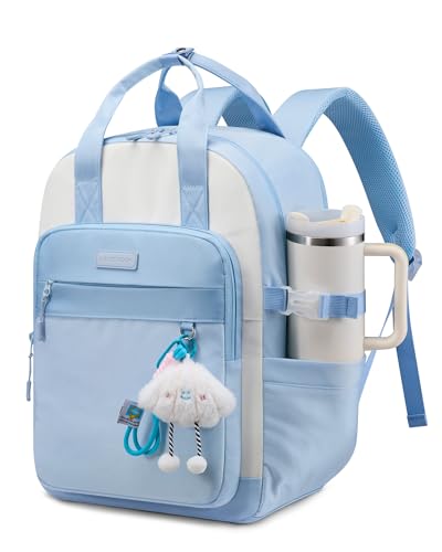 LOVEVOOK School Backpacks for Teen Girls Fits 17.3" Laptop, Lightweight Middle High School Bookbag with Large Bottle Holder for Kids, 34L Cute College Backpacks for Students Back to Schools,Blue - color: Beige-blue-sky Blue, size: 17.3 inch