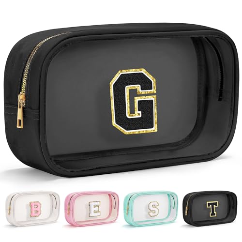 YOOLIFE Travel Clear Makeup Bag Toiletry Bag, Make up Bag Waterproof Toiletry Bags for Women Cosmetic Bag Birthday Gifts for Women Personalized Mother Girlfriend Wife Bridesmaid Gifts Black Letter G - color: Large-Black, style: G