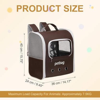 Pet Backpack Carrier, Portable and Ventilated, Oxford Cloth, Dogs Cats and Small Animal Travel Bag 14.17", (Brown, 1 Pcs), Intended for Hiking/Camping/Traveling - color: Brown