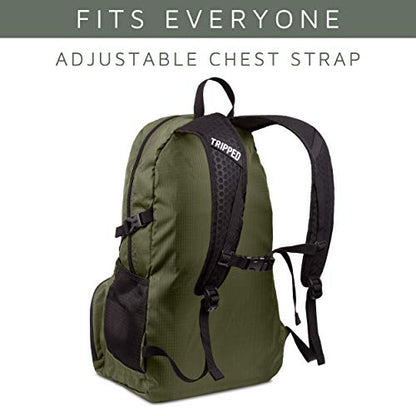 TRIPPED Travel Gear Traveling Backpack- Foldable collapsible lightweight backpack for travel (Green) 35 liters - color: Moss Green