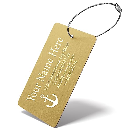Luggage Tags for Suitcase - Personalized Engraved Metal Tag for Cruise Travel - Custom Name Tags Suitable for Bags and Backpacks(Gold),Horizontal (2x3.5'') - color: Gold, size: Horizontal (2x3.5")