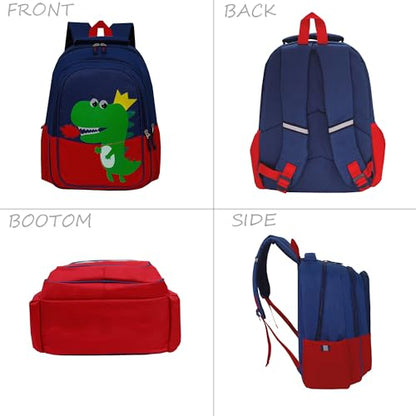 15 inch Primary School Kindergarten Schoolbag Leisure Cool Cute Cartoon Travel Backpack For Boys Girls Ages 6-10 Use - color: Dinosaur Red-2, size: Large