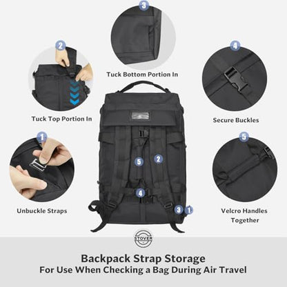 STOVER 45/80/100L Carry-On Rolling Duffel Bag with Wheels, Medium Durable Travel Duffle w/Toiletry Bag, Packable, Foldable with Shoulder Straps- Use as Luggage or Backpack, Men/Women (Black) - color: Black