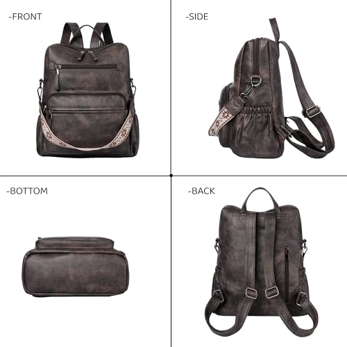 Dora & Liz Backpack Purse for Women, Pu Leather Designer Travel Backpack, Fashion Work Ladies Shoulder Bag Handbag - color: Coffee 3p
