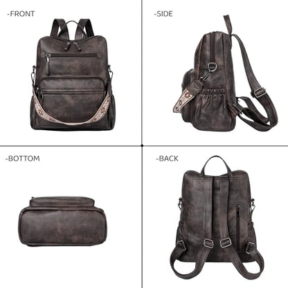 Dora & Liz Backpack Purse for Women, Pu Leather Designer Travel Backpack, Fashion Work Ladies Shoulder Bag Handbag - color: Coffee 3p