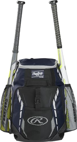 Rawlings | R400 Baseball & Softball Backpack Equipment Bag | T-Ball / Rec / Travel | Multiple Colors - color: Navy