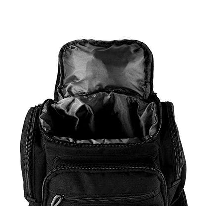 K-Cliffs Tactical Range Backpack – Lockable Bag for 5 Handguns Pouches – 900D Water‑Resistant with Rain Cover & USA Patch - color: Black With 5 Pouches