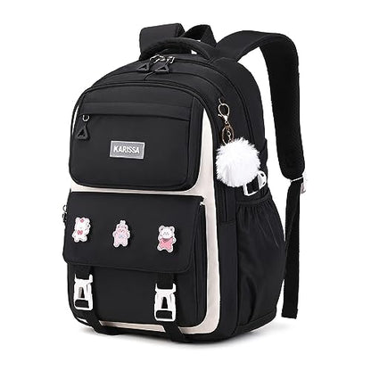 PIG PIG GIRL Girls Backpack, Kids Backpack for Girls with Anti-theft Back Pocket, Lightweight School Back Pack, Watrer Resistant, Bookbag for Elementary Primary School, Black - color: Black