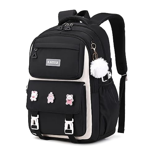 PIG PIG GIRL Girls Backpack, Kids Backpack for Girls with Anti-theft Back Pocket, Lightweight School Back Pack, Watrer Resistant, Bookbag for Elementary Primary School, Black - color: Black