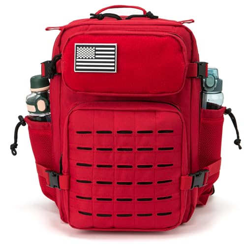 QT&QY 25L/45L Military Tactical Backpack For Men Molle Daypack 3 Day Bug Out Bag Hiking Rucksack With Bottle Holder - color: 25l Red