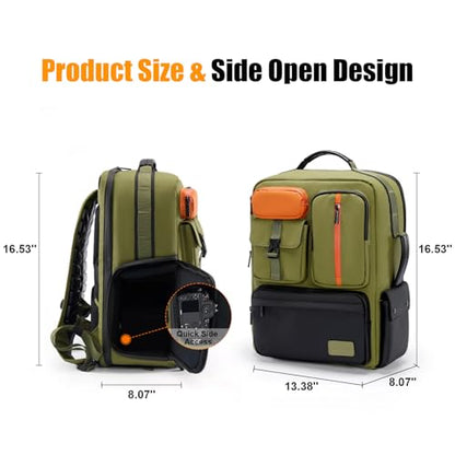 Cwatcun Professional Camera Backpack, Waterproof Camera Bag for Photographers, Camera Case with Tripod Holder & Laptop Compatible for Canon Nikon Sony Fuji DSLR SLR Mirrorless Camera, Green - color: Green