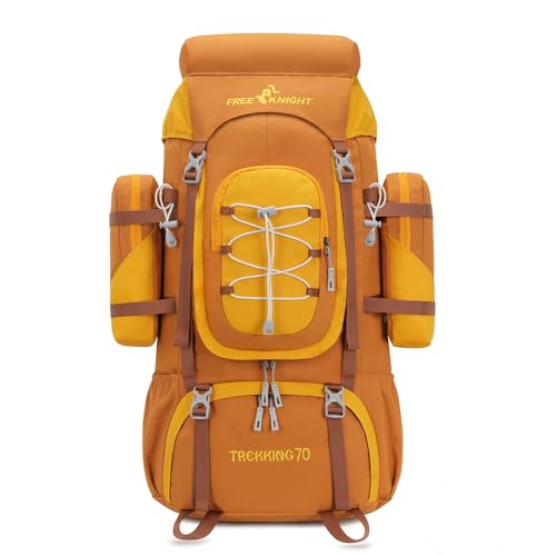 Bseash 70L (65+5) Waterproof Hiking Camping Backpack with Rain Cover, Outdoor Sport Travel Daypack for Climbing Touring (Yellow) - color: Yellow
