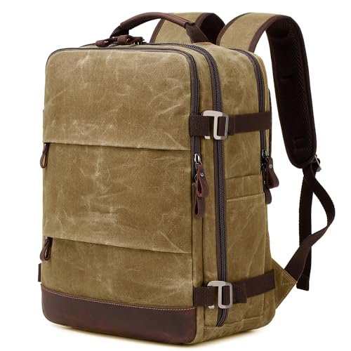Travel Backpack for Men Carry On Backpack Flight Approved Personal Item Backpack, 17 inch Laptop Backpack Casual Daypack Weekender Business Hiking Backpack, Brown - color: Brown, size: 17 inch