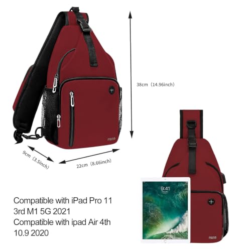 MOSISO Sling Backpack Bag, Crossbody Shoulder Bag Travel Hiking Daypack Chest Bag with Front Square Pocket&USB Charging Port - color: Wine Red