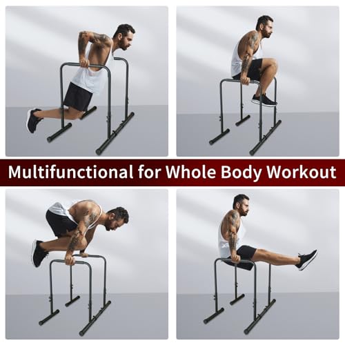 Dip Station Functional Heavy Duty Dip Stands Fitness Workout Dip bar Station Stabilizer Parallette Push Up Stand, Adjustable Dip Bar Station for Home Gym, Calisthenics & Upper Body Workout Equipment