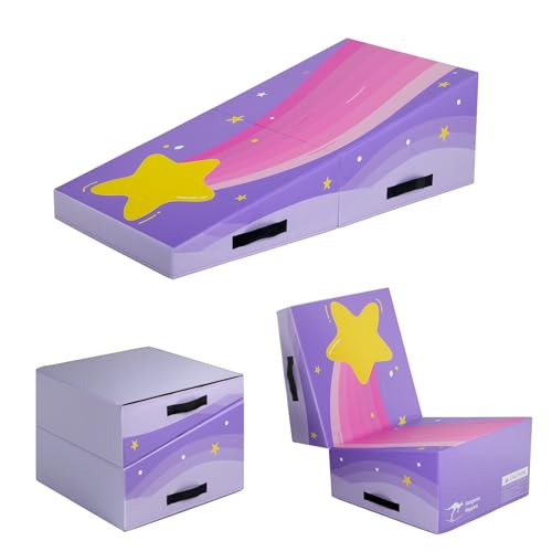 Kangaroo Hoppers Gymnastics Cheese Wedge Mat for Kids Ages 1-12, 3 Sizes Folding Incline Tumbling Mat with High-Density EPE Foam and Removable PVC Leather Cover, Portable Home Gym Training Equipment for Toddlers, Beginners and Young Gymnasts - color: Purp