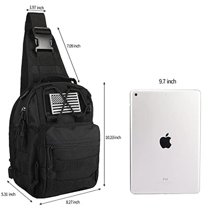 BOMTURN Tactical Backpack-1000D Waterproof Military Backpack/Laser-Cut/CCW Bags Sling Bag Tactical Satchel Shoulder Bag Men - color: Matte Black