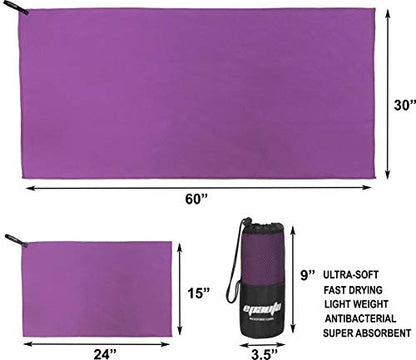 EPAuto 2-Pack Microfiber Quick Dry Towel Set - Lightweight, Super Absorbent & Compact Travel Towels (60"x30" & 24"x15") for Gym, Camping, Beach, Yoga & Backpacking, Purple - color: Purple