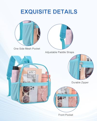 Clear Backpack for Stadium Events, 12x12x6 Small Clear Plastic bag with Reinforced Straps for Game Security Festival Concert - color: Aqua