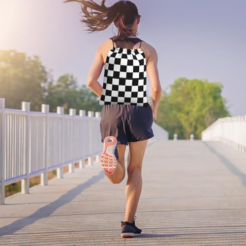 Checkerboard Drawstring Bags, Outdoor Sports Black White Race Cinch String Bag, Waterproof Gym Drawstring Backpack, Men Women Large Capacity Cinch Sackpack with Zippered Pocket - color: Checkerboard