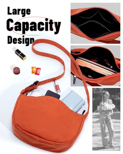 Crossbody Crescent Bag for Women Men Trendy, Crescent Sling Bag with Adjustable Strap, 2 Zippers Lightweight - color: Orange Red