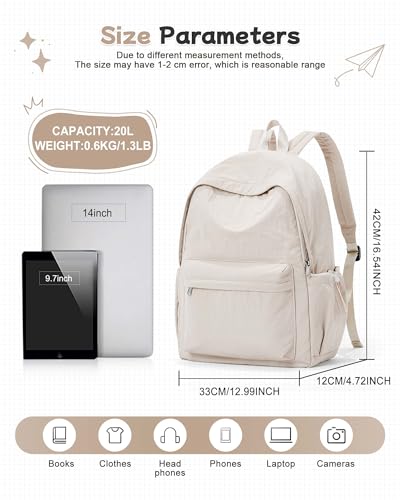 BJLFS Khaki Lightweight Basic Backpack for High School,College Bookbag for Womens,Travel Laptop Backpacks for Teen Girls,School Bag Casual Daypack - color: Khaki