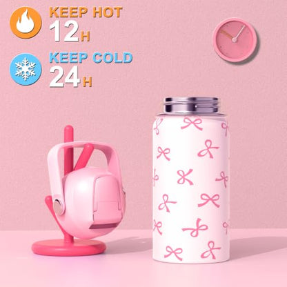 Bevalsa Backpack for Girls, Bow School Bookbag Teen Girls Backpack Set with 14oz Insulated Water Bottle Stainless Steel, Lunch Bag & Pencial Case for Kids Elementary Middle Student (Pink Bow) - color: Pink Bow