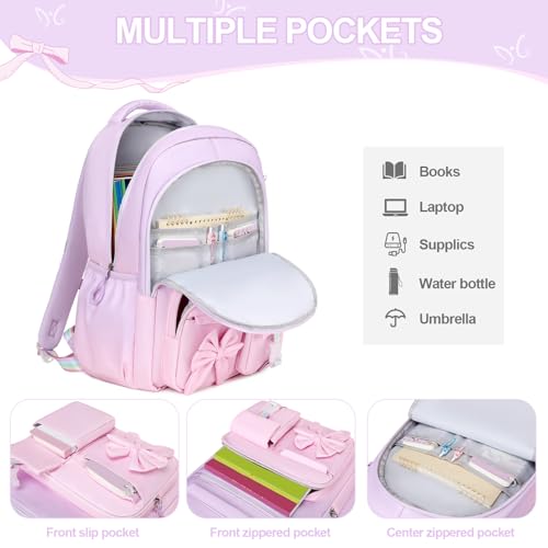 DIGOBAY Backpack for Girls, 3PCS Girls Backpack for School with Lunch Bag Pencil Case, Cute Kids Teens Bookbag for Kindergarten Elementary Preschool Middle School - color: Gradient Purple-pink