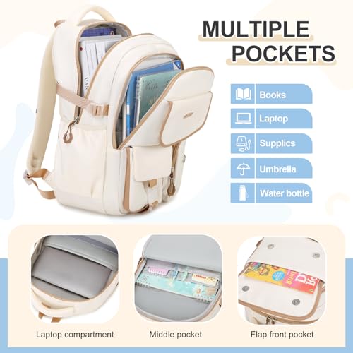 DIGOBAY Backpacks for Girls, 3PCS School Backpack with Lunch Box Pencil Pouch for Teen Girls Kids Elementary Primary Middle High College Travel School bag Bookbag Set （Beige-Khaki） - color: Beige-khaki