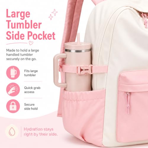 LOIDOU Girls Backpack for Kids Cute School Bookbag - color: Pink White-, size: L-17"