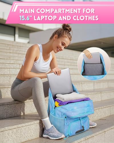 MATEIN Girls Soccer Backpack, Large Basketball Bag with Ball Holder & Shoe Compartment for Tournament & Game Day, Lightweight Youth Sports Bag with Fence Hook Fits 15.6 Inch Laptop, Soccer Team Gifts - color: Sky Blue