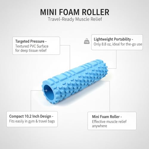 Mini Textured Foam Roller, 10 Inch Compact PVC Muscle Roller for Travel, Gym & Yoga (Pink/Blue) - color: Blue