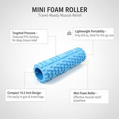 Mini Textured Foam Roller, 10 Inch Compact PVC Muscle Roller for Travel, Gym & Yoga (Pink/Blue) - color: Blue