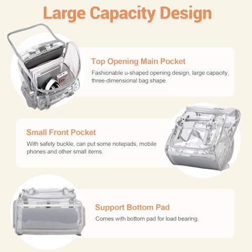 DIGOBAY Clear Backpack with Lunch Bag Set, Leather Clear Backpack Heavy Duty Thick PVC Bookbag Large See Through Transparent Backpacks with Support Pad for College Travel Workplace Security Gray - color: Grey