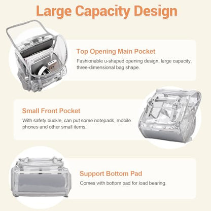 DIGOBAY Clear Backpack with Lunch Bag Set, Leather Clear Backpack Heavy Duty Thick PVC Bookbag Large See Through Transparent Backpacks with Support Pad for College Travel Workplace Security Gray - color: Grey