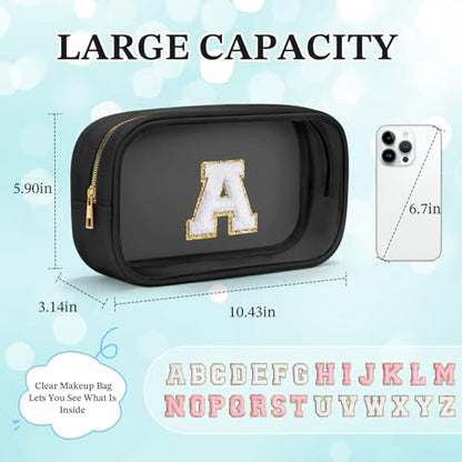 YOOLIFE Travel Clear Makeup Bag Toiletry Bag, Make up Bag Waterproof Toiletry Bags for Women Cosmetic Bag Birthday Gifts for Women Personalized Mother Girlfriend Wife Bridesmaid Gifts Black Letter G - color: Large-Black, style: G