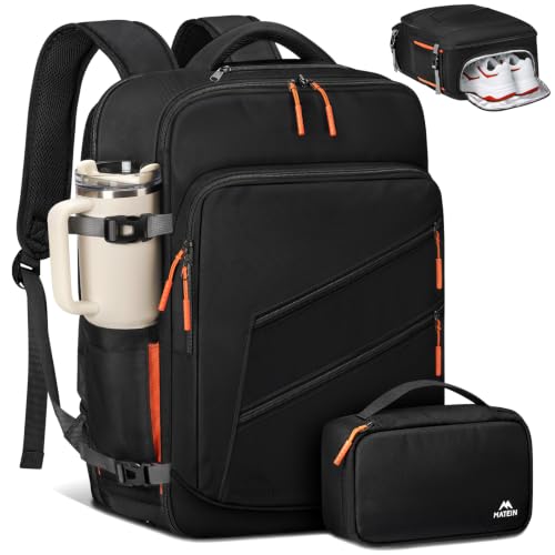 MATEIN Personal Item Backpack 18x14x8 with Shoe Compartment Detachable, Airline Approved Carry On Backpack for Travel with Electronics Case, Lightweight Luggage Bag for Spirit Airlines Fits 17" Laptop - color: Black, size: Large