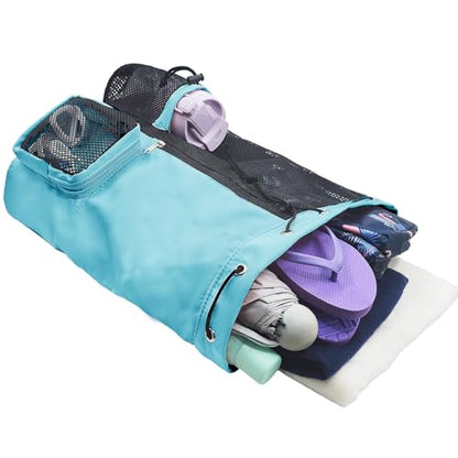 Mesh Beach Backpack with Wet Pocket Drawstring Pool Bag Waterproof Swimming Bag Gym Backpack for Men & Women - color: Mint Blue