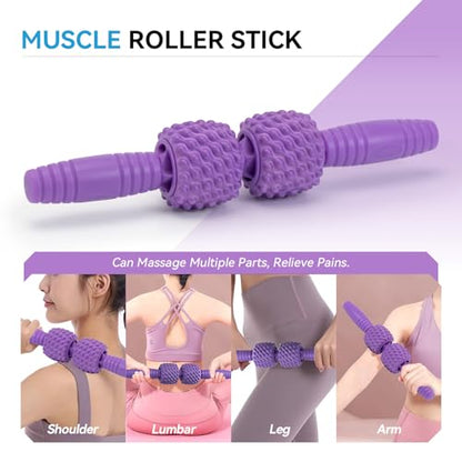 5 in 1 Foam Roller Set, High Density Fitness Exercise Foam Roller for Deep Tissue Muscle Massage, Massage Roller, Massage Ball, Resistance Band, for Whole Body(Purple) - color: Purple