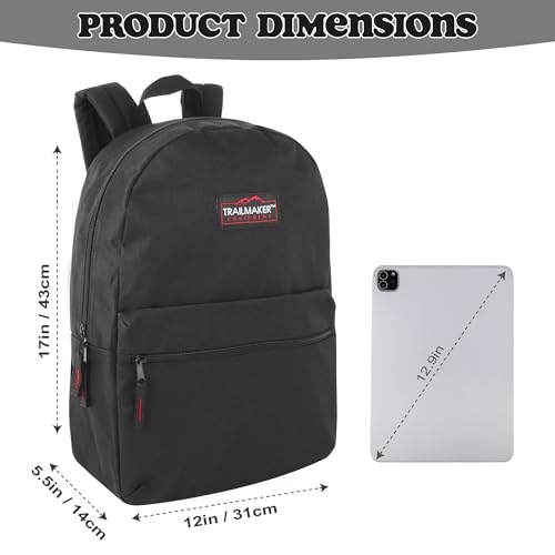 Trail maker Classic 17 inch Backpacks with Adjustable Padded Straps | School Backpacks for Girls, Boys (Black) - color: Black