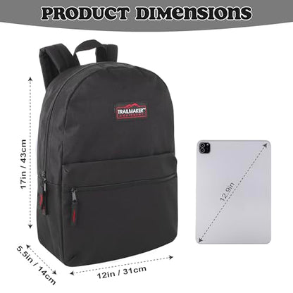Trail maker Classic 17 inch Backpacks with Adjustable Padded Straps | School Backpacks for Girls, Boys (Black) - color: Black