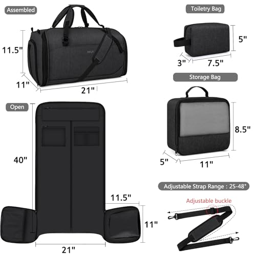 Convertible Garment Bags for Travel - Carry on Garment Duffle Bag with Backpack Straps for Men Women, 4 in 1 Large Travel Duffel Bags with Shoes Compartment Hanging Suit Dress Weekender Bag 3pcs Set - color: C-Black