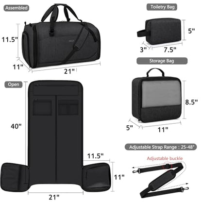 Convertible Garment Bags for Travel - Carry on Garment Duffle Bag with Backpack Straps for Men Women, 4 in 1 Large Travel Duffel Bags with Shoes Compartment Hanging Suit Dress Weekender Bag 3pcs Set - color: C-Black