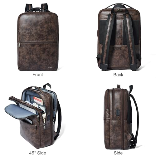 Shrrie Vegan Leather Laptop Backpack for Women&Men,16 Inch Expandable Backpack with USB Charging Port,Two-toned Coffee - color: Two-toned Coffee