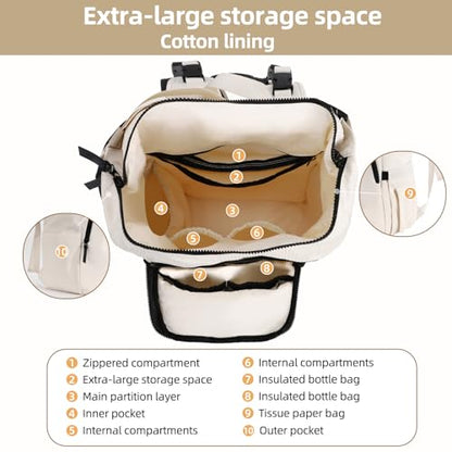 Diaper Bag Backpack with Changing Pad, Wet Dry Bag, Pacifier Case and Stroller Straps, Soft Cotton Lining, Baby Travel Bag for Moms and Dads（Beige） - color: Beige
