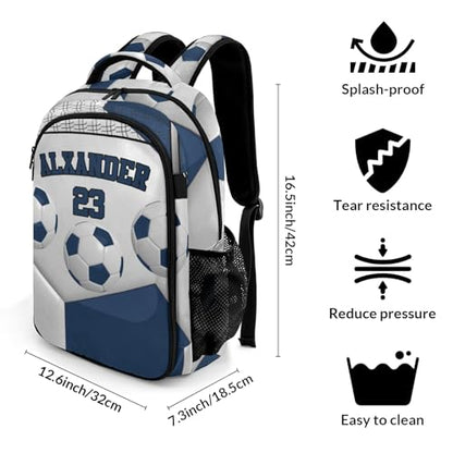 Sport Ball Athlete Player Soccer Navy Primary Elementary School Bags Middle School Book Bags Dinosaur Bookbags for Preschool Child Grandson - color: Navy