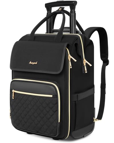 Arcoyard Rolling Backpack for Women, Travel Rolling Laptop Backpack with Wheels, Vertical & Horizontal Storage 2 In 1, Flip-Top Design, Water-Resistant Overnight College Underseat Carry on Luggage - color: Black