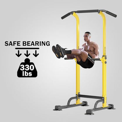 SogesPower Power Tower Dip Station Pull Up Bar for Home Gym Adjustable Height Strength Training Workout Equipment,Pull Up Bar Station - color: Yellow